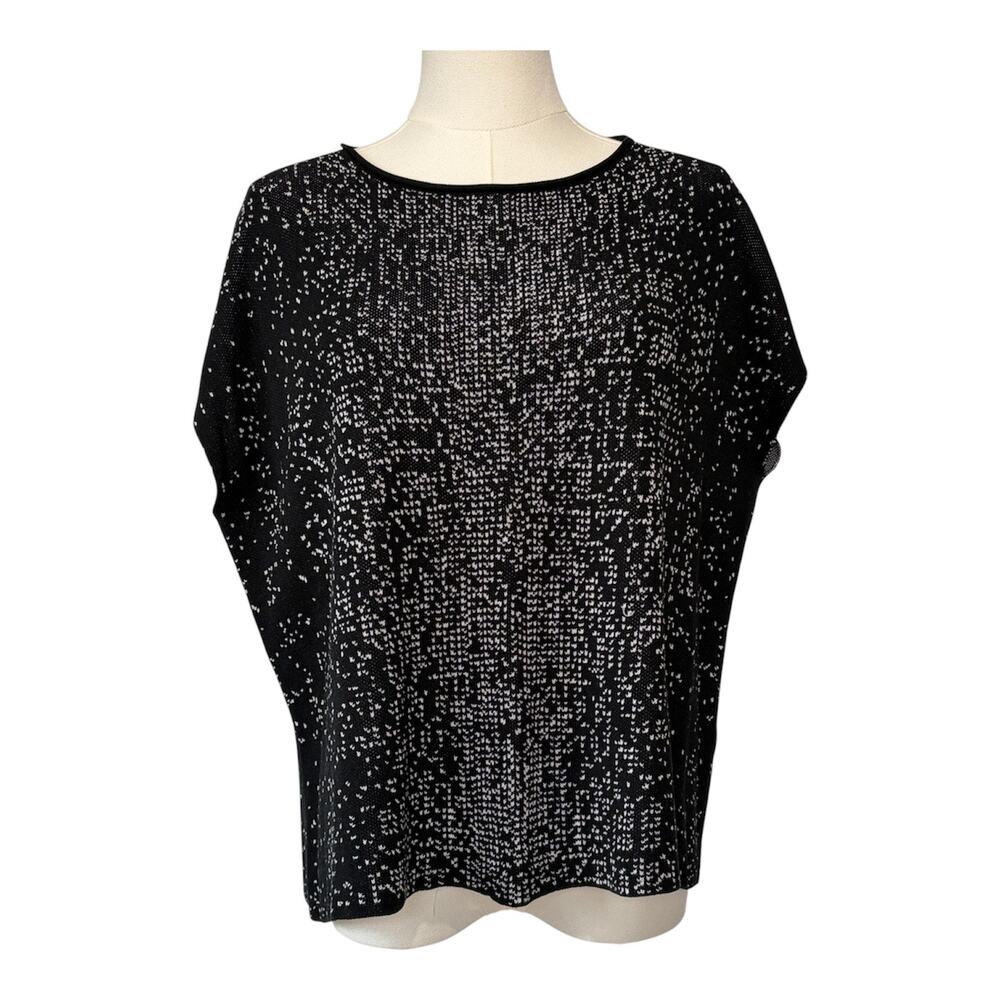 Eileen Fisher Boxy Knit Sleeveless Top Black White Size XXS Quiet Luxury